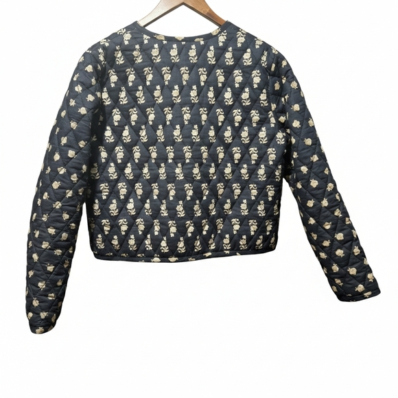 Lucky Brand Women's Black and Cream Floral Patterned Jacket Size Medium - Picture 3 of 9